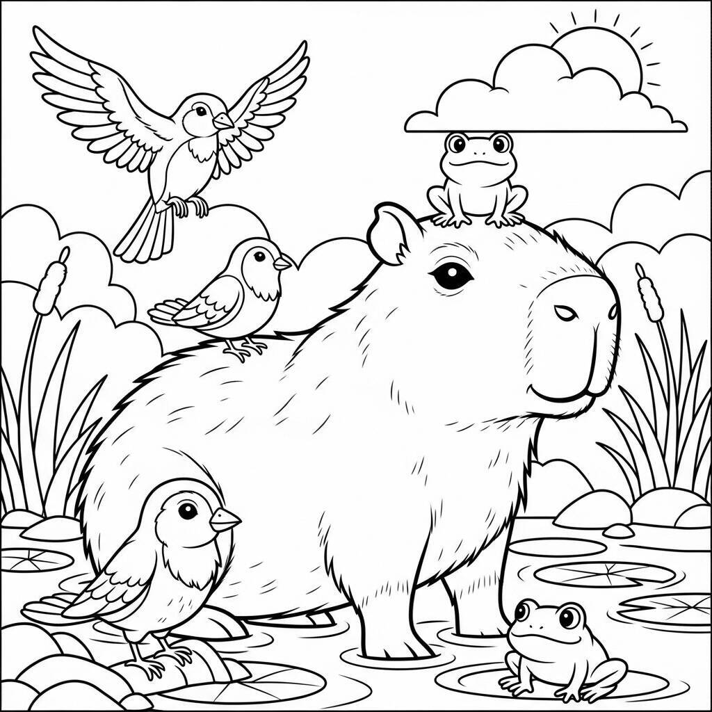 Coloriage Capybara et ses amis
