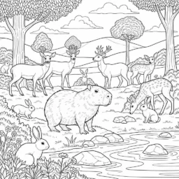 Dibujo de Carpincho y animales salvajes para colorear