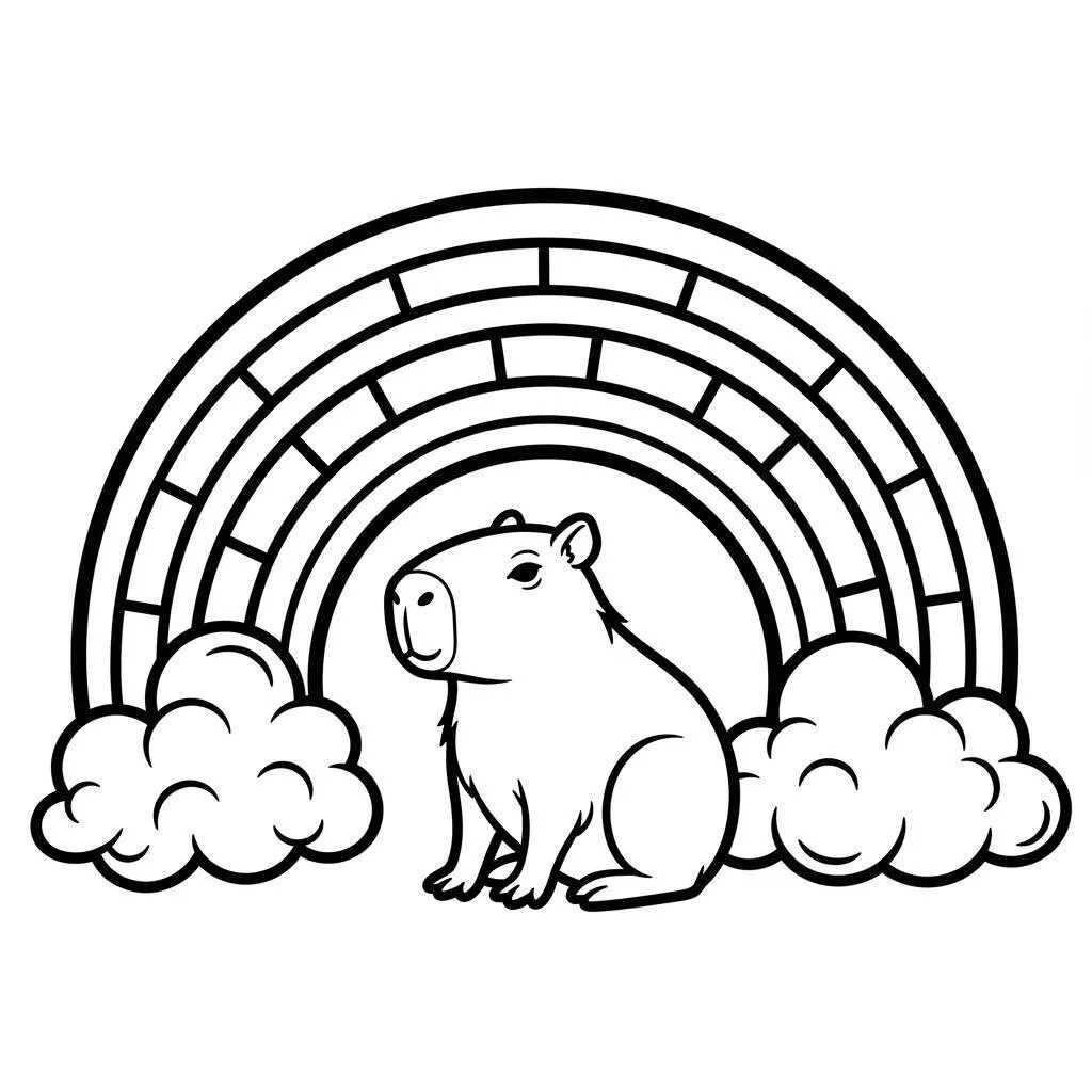 Desenho-de-Capivara-e-Arco-Iris-para-Colorir Carpincho y arcoiris Página para colorear