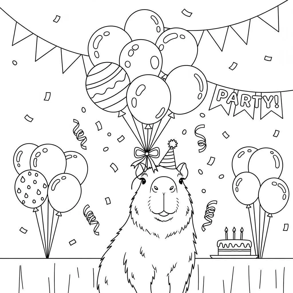 Desenho de Capivara e Balões para Colorir