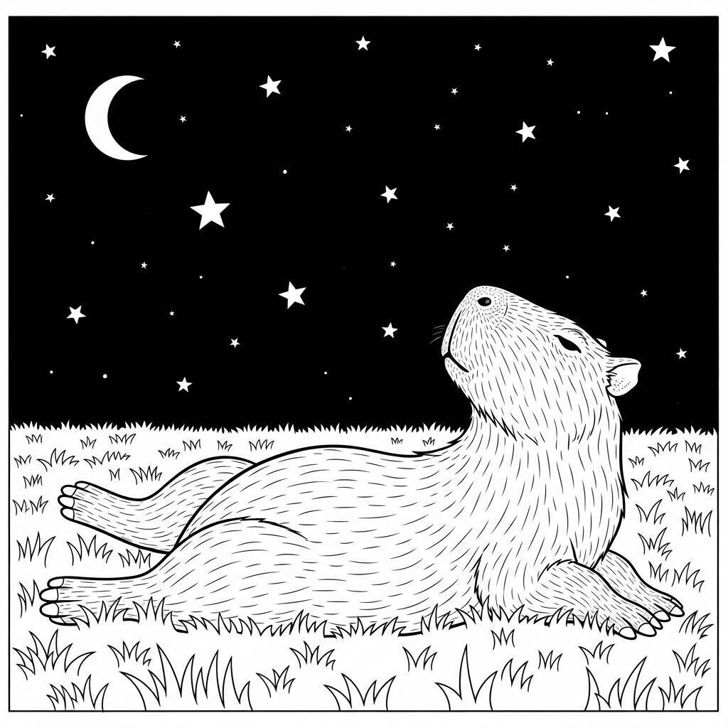 Coloriage Capybara et étoiles
