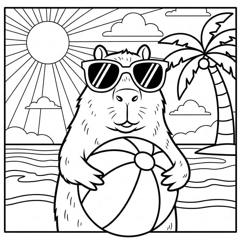 Desenho de Capivara e Férias de Verão para Colorir