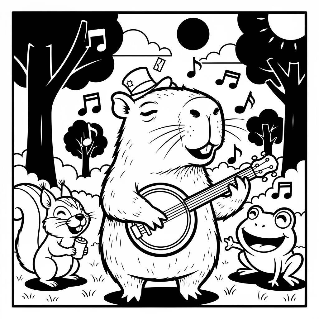 Coloriage Capybara et musique