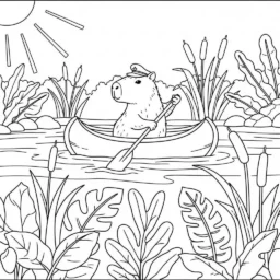 Carpincho en una canoa Página para colorear