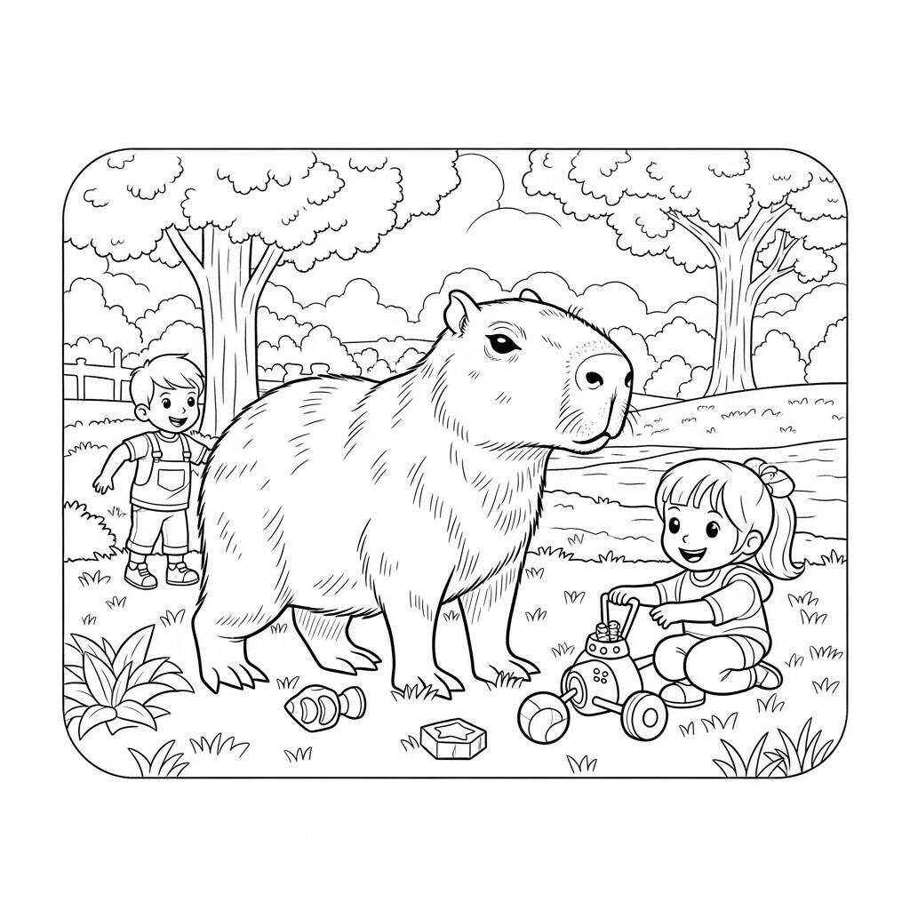 Coloriage Capybara dans le parc