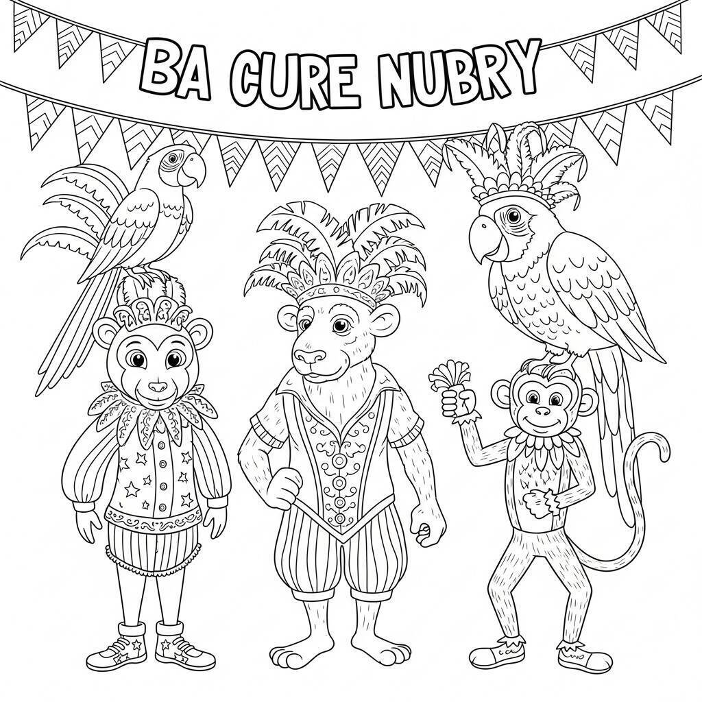 Desenho de Carnaval com Animais para Colorir
