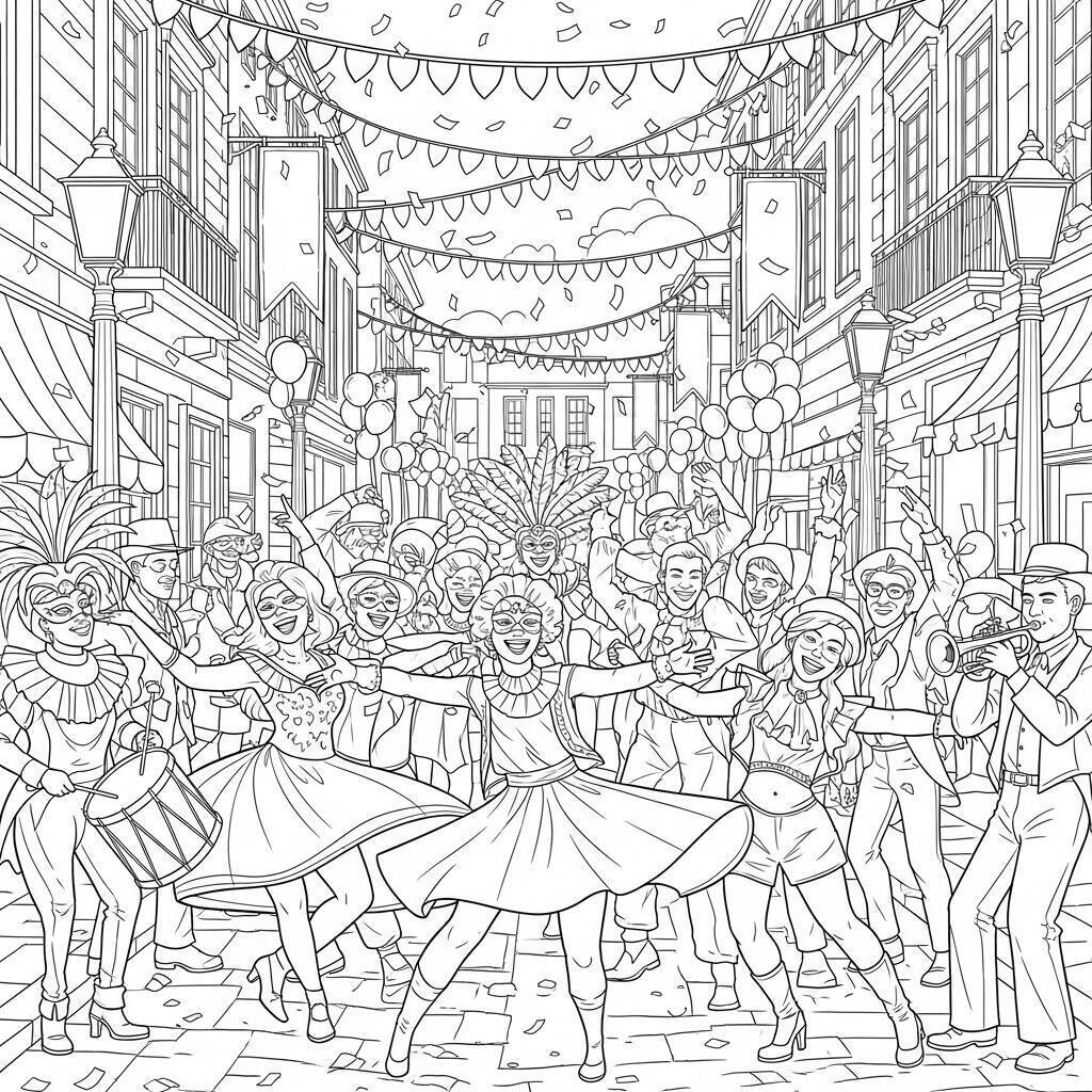 Desenho de Carnaval de Rua para Colorir