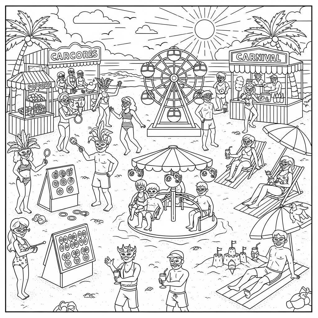 Desenho de Carnaval na Praia para Colorir