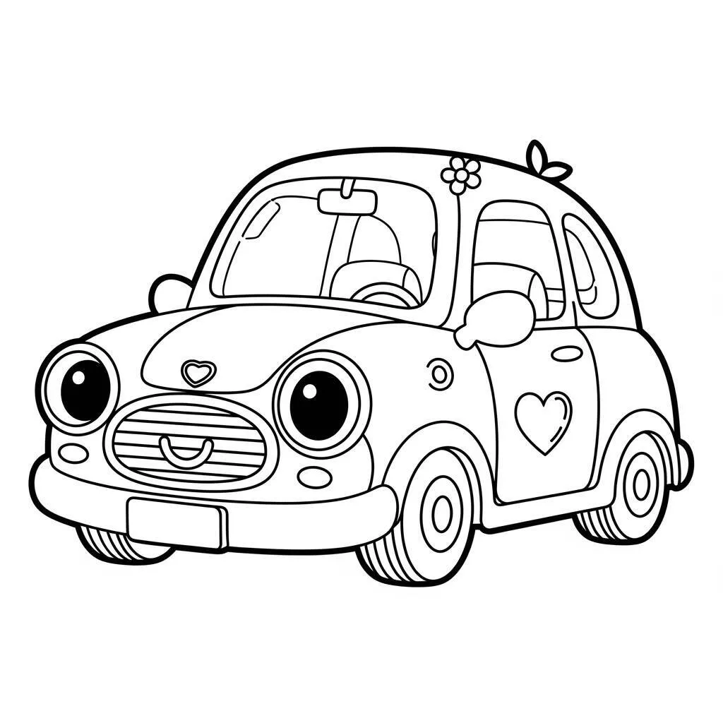 Desenho de Carro Kawaii para Colorir