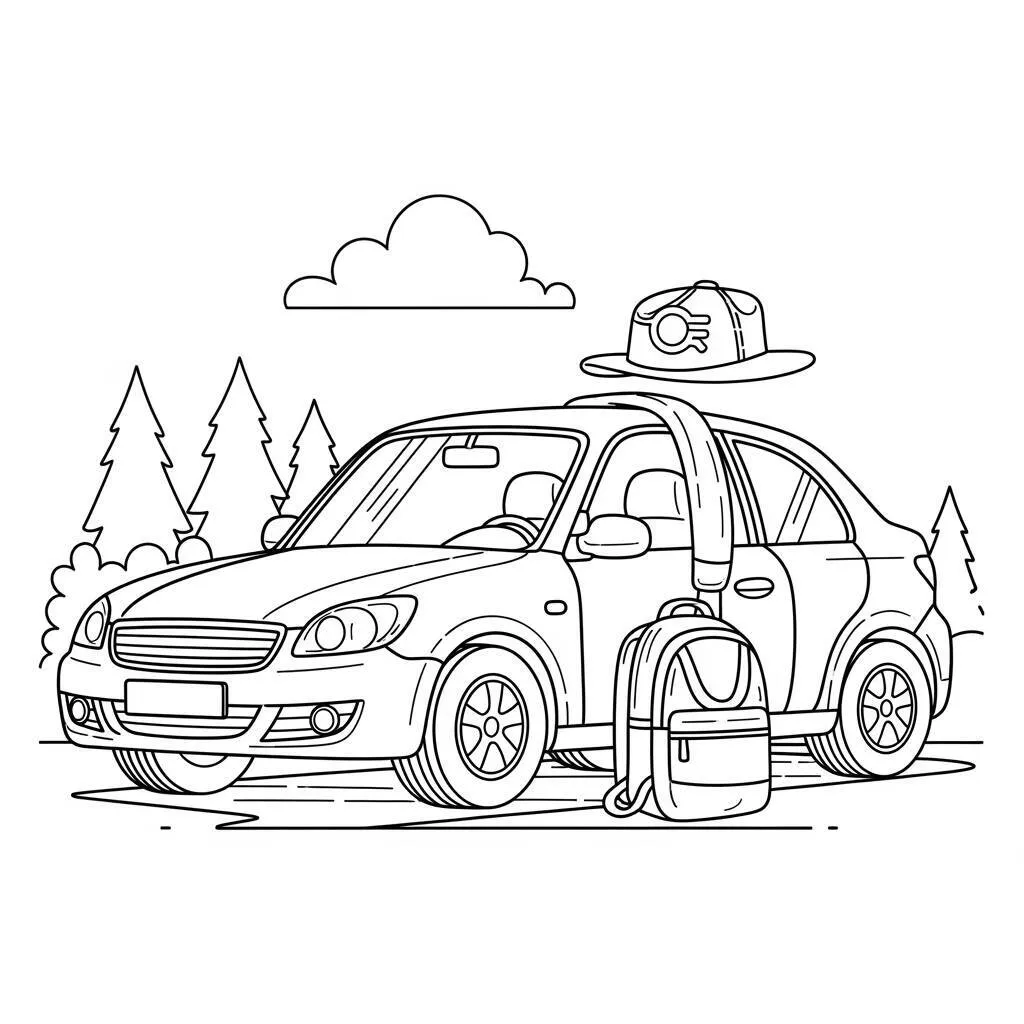 Desenho de Carro com Acessórios para Colorir