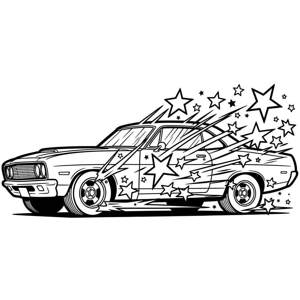 Malvorlage „Auto mit Sternen“.