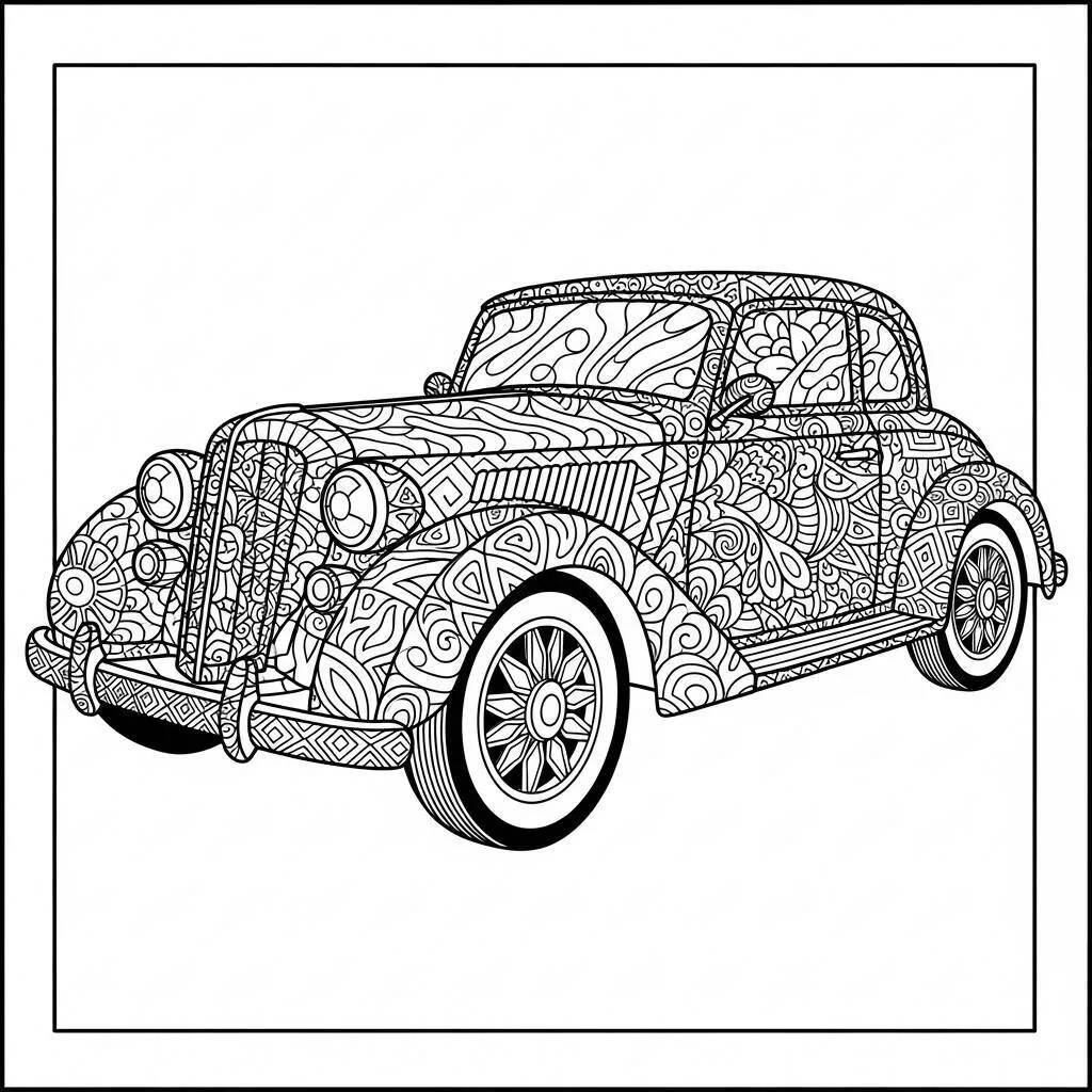Desenho de Carro com Padrões para Colorir