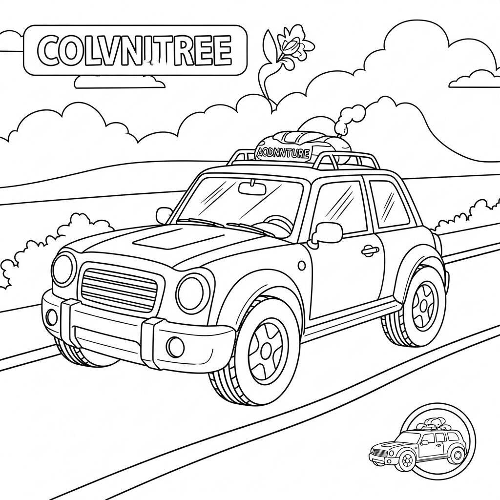 Malvorlage „Abenteuerauto“.