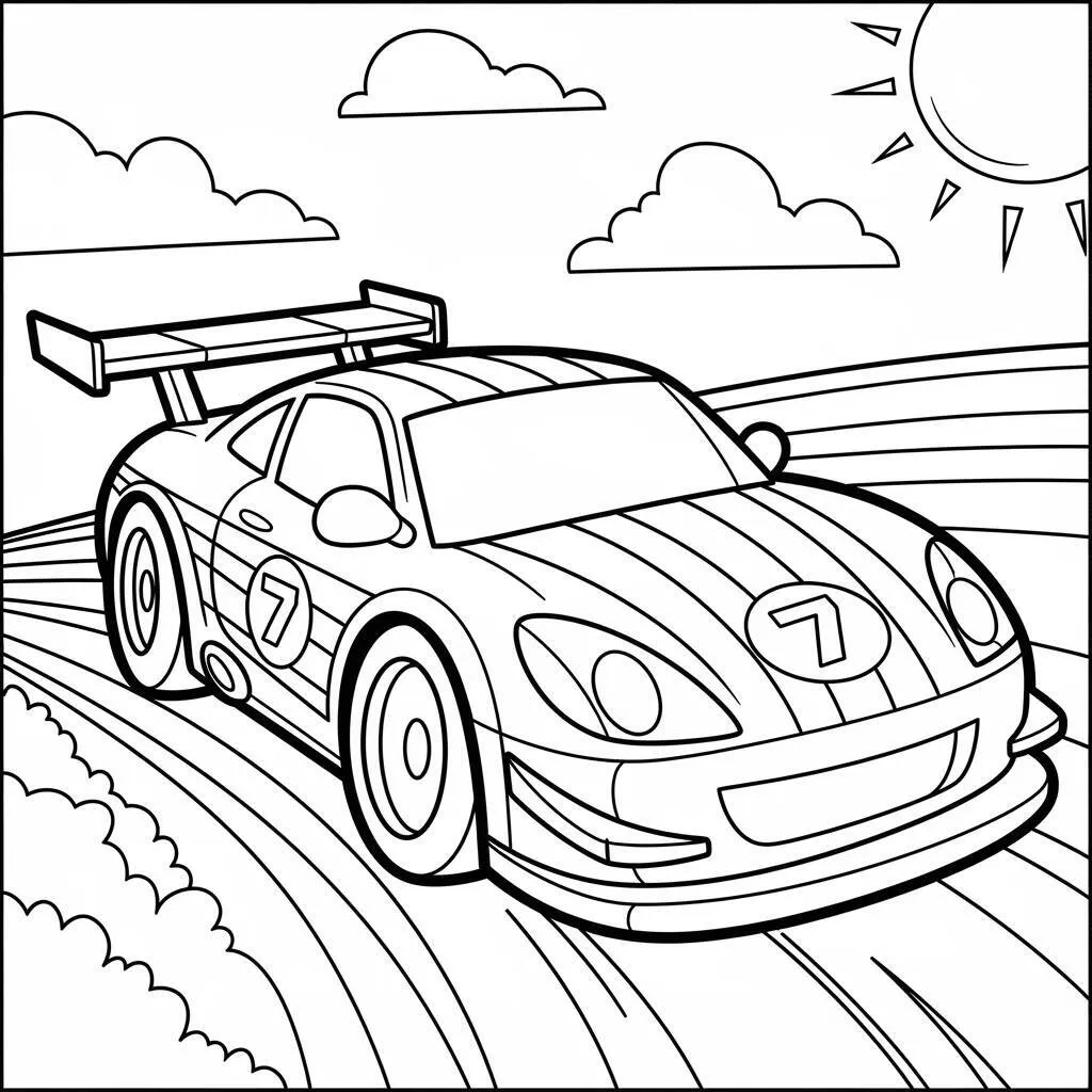 Desenho de Carro de Corrida com Cores Brilhantes para Colorir