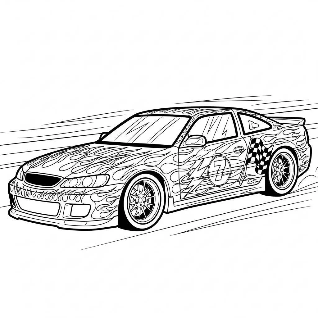 Desenho de Carro de Corrida com Decorações para Colorir