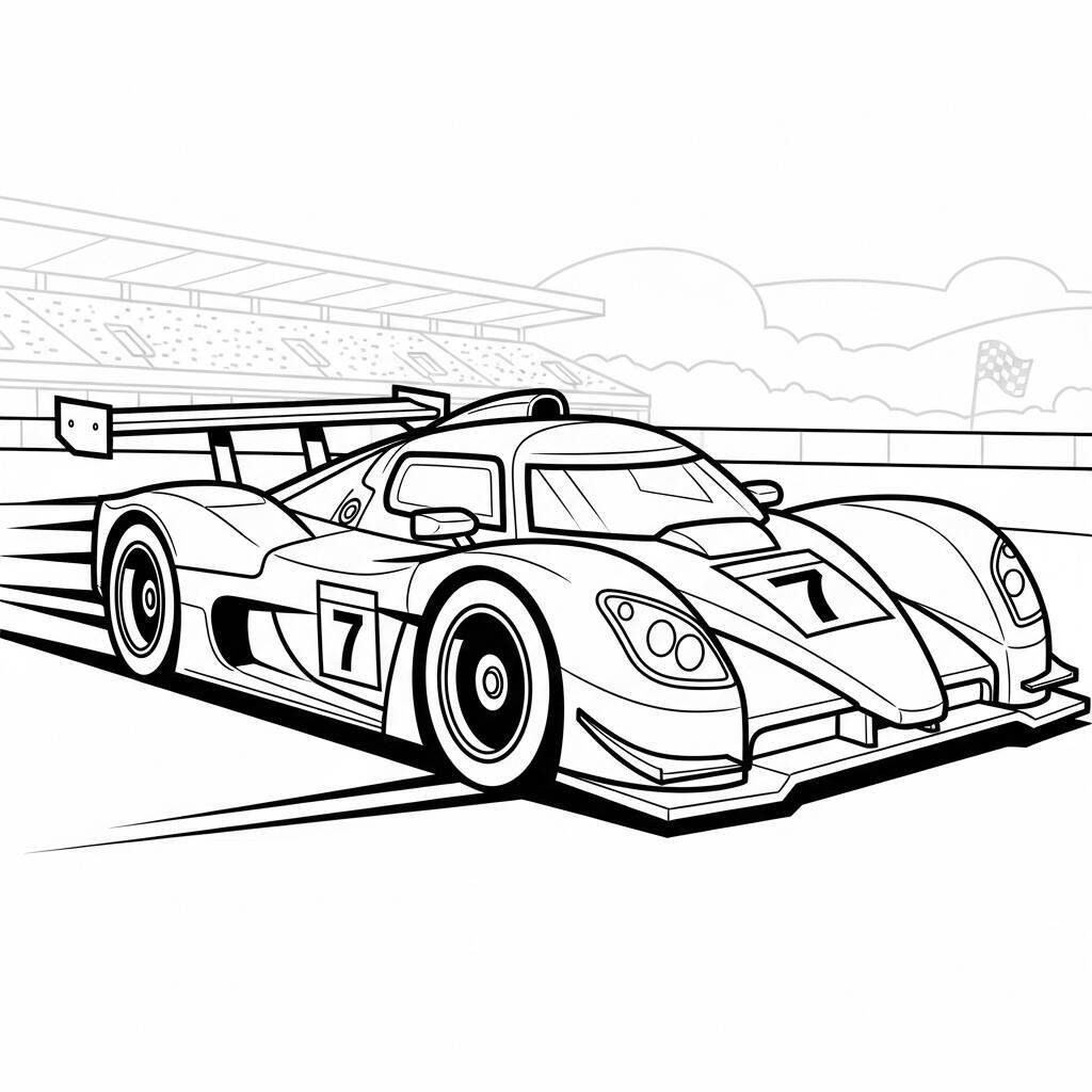 Desenho de Carro de Corrida com Números para Colorir