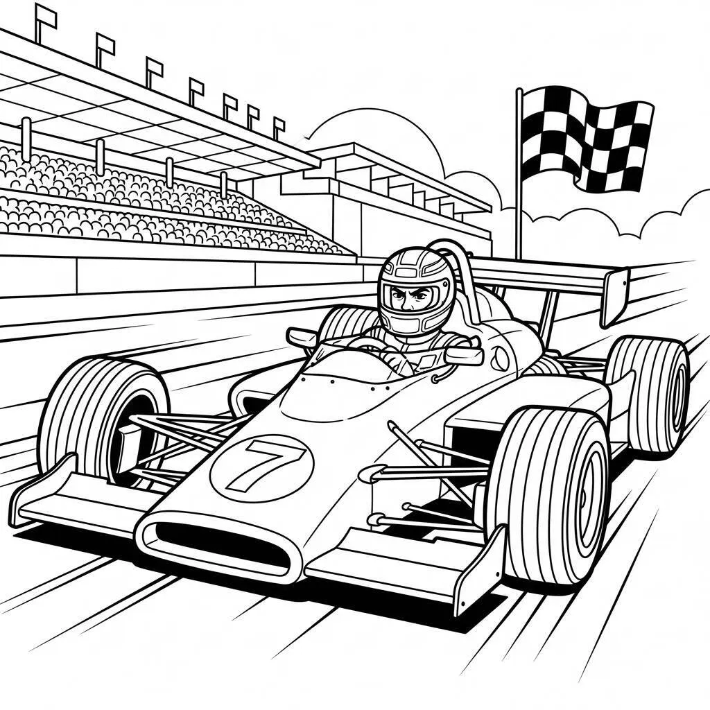 Desenho de Carro de Corrida com Piloto para Colorir