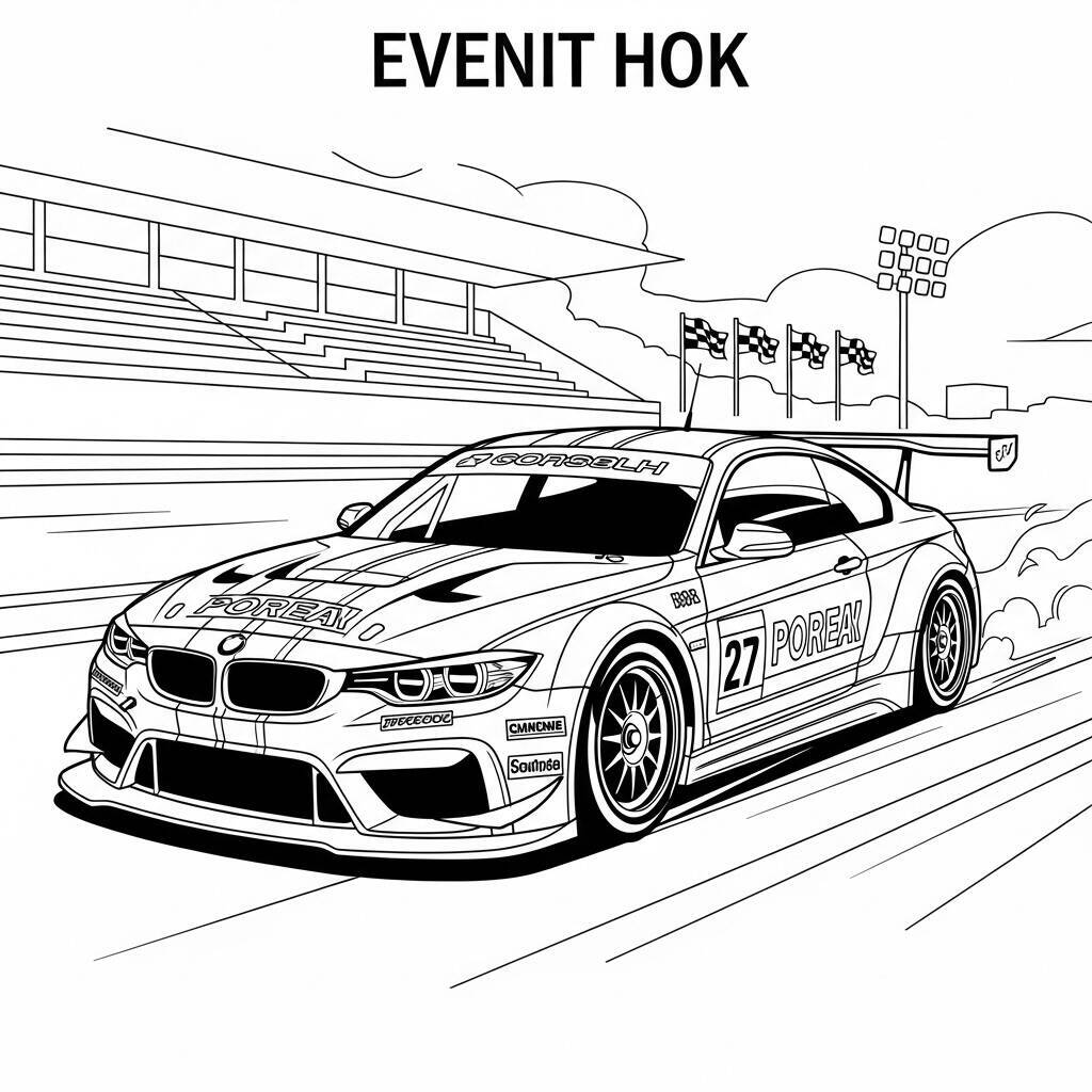 Desenho de Carro de Corrida em um Evento para Colorir