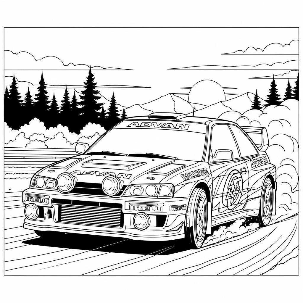 Desenho de Carro de Corrida em um Rally para Colorir