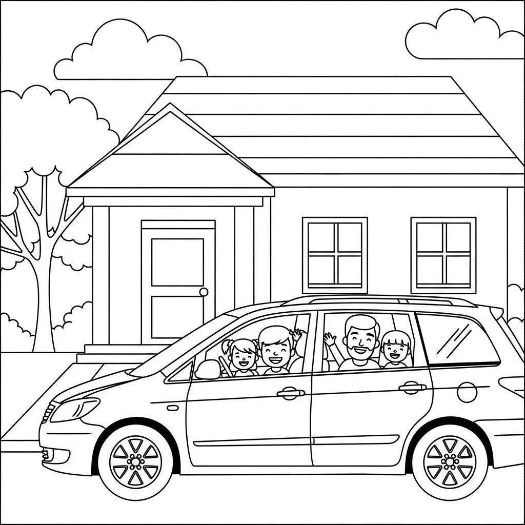 Malvorlage „Familienauto“.