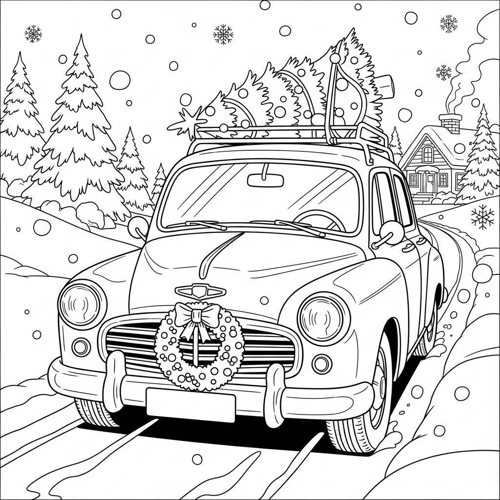Malvorlage „Weihnachtsauto“.