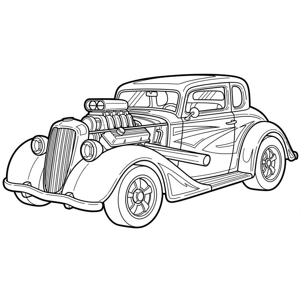 Desenho de Carros Hot Wheels Estilo Vintage para Colorir