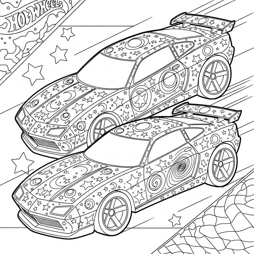 Desenho de Carros Hot Wheels para Colorir com Estrelas