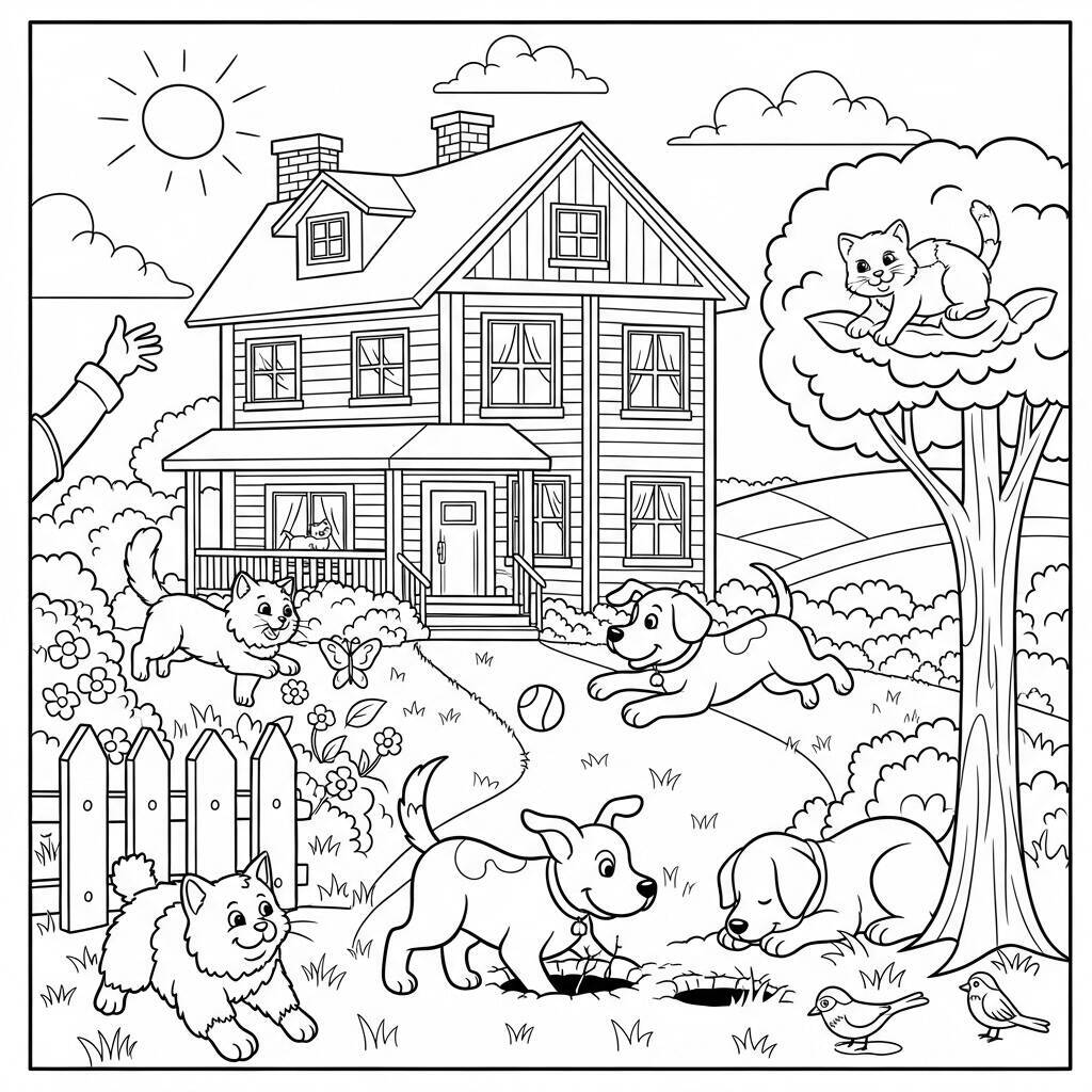 Casa con animali da colorare