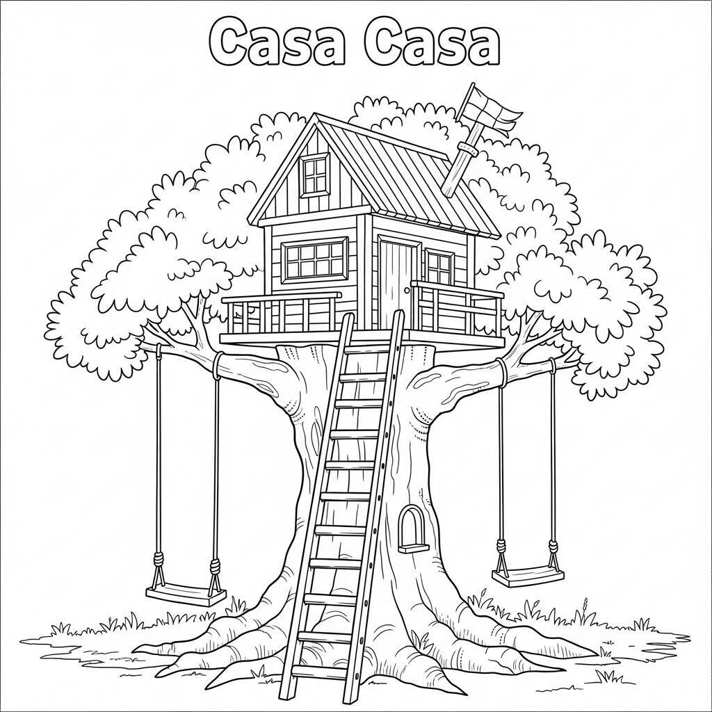 Pagina da colorare della casa sull'albero