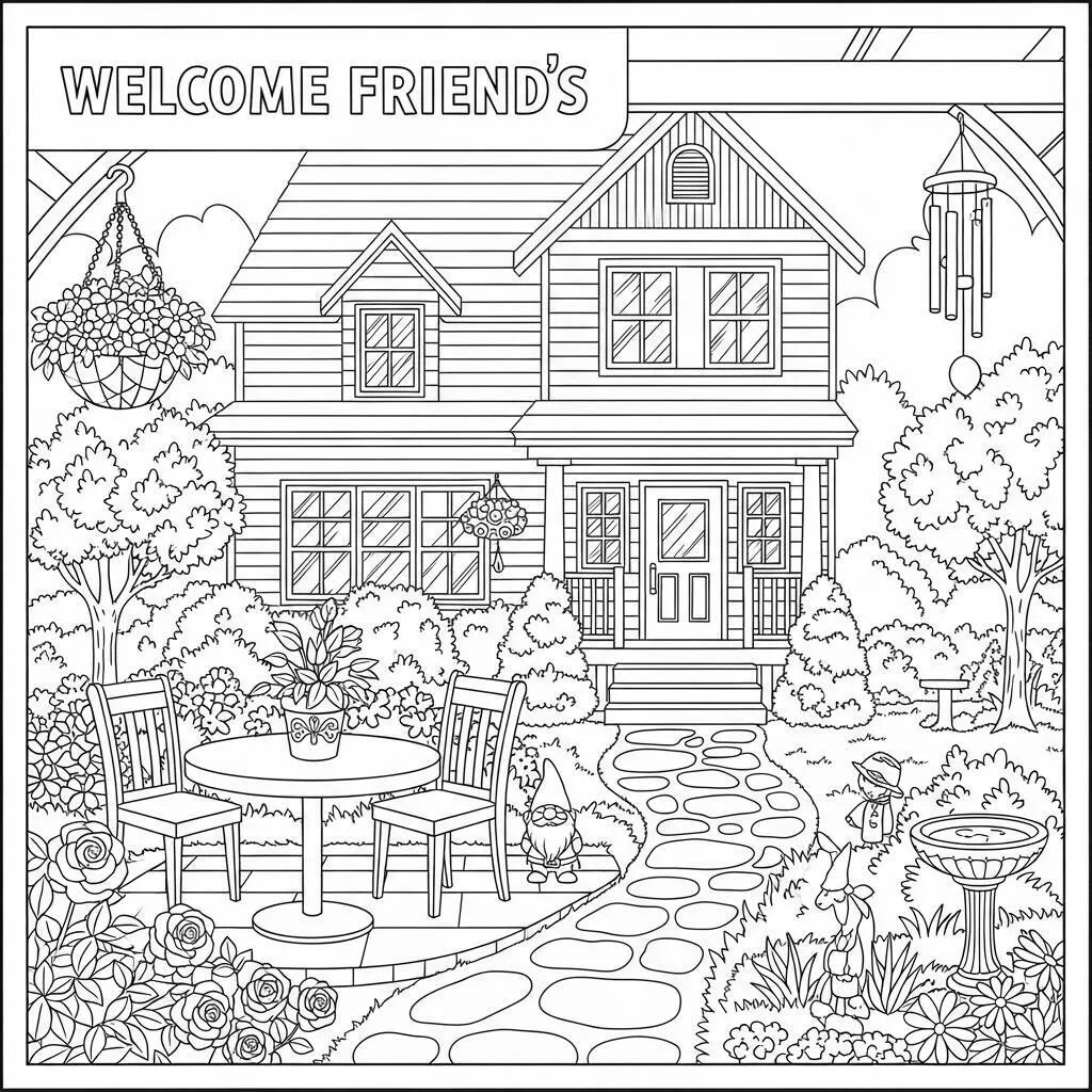 Desenho de Casa de Amigo para Colorir