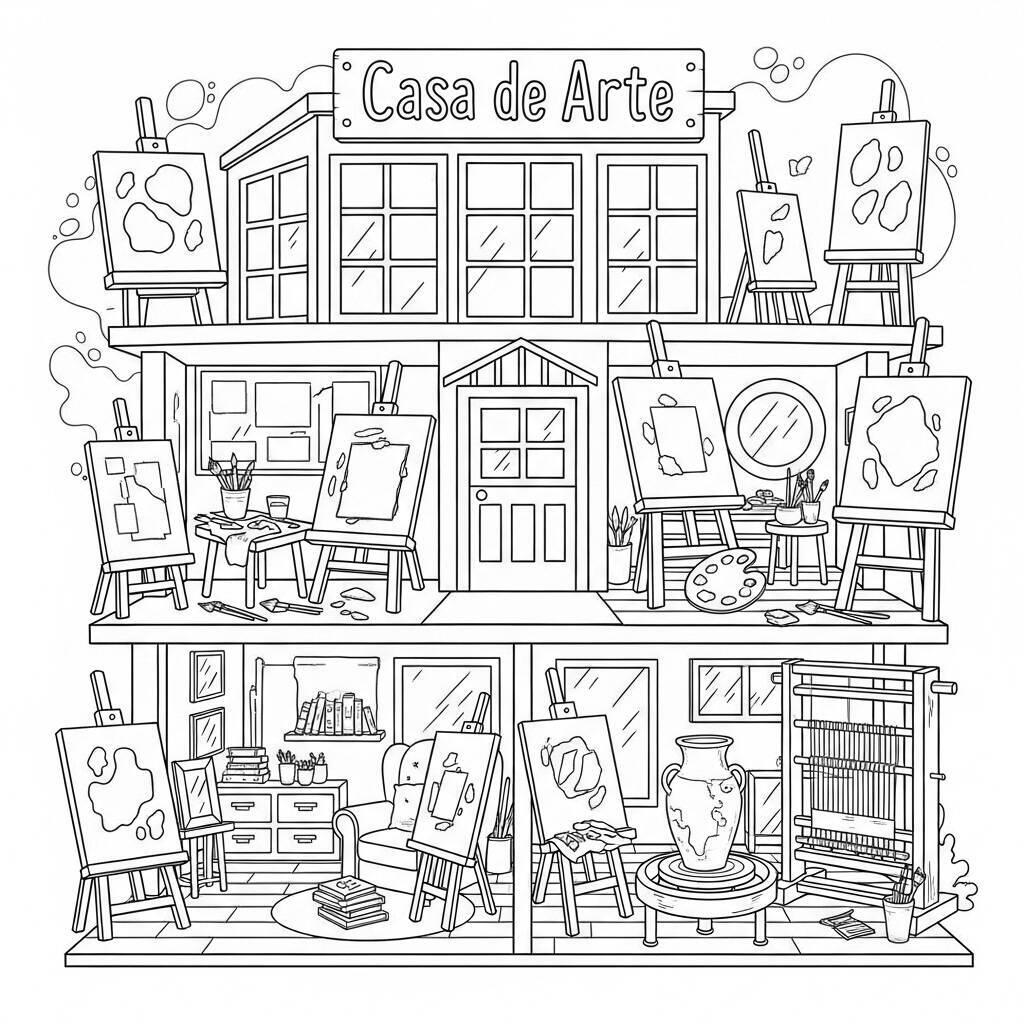Pagina da colorare della Casa delle Arti