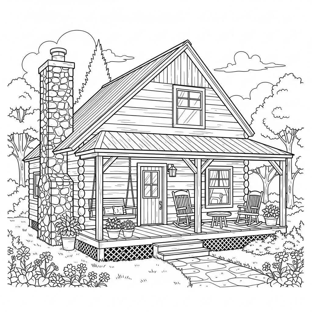 Desenho-de-Casa-de-Estilo-Rustico-para-Colorir Desenho de Casa de Estilo Rústico para Colorir