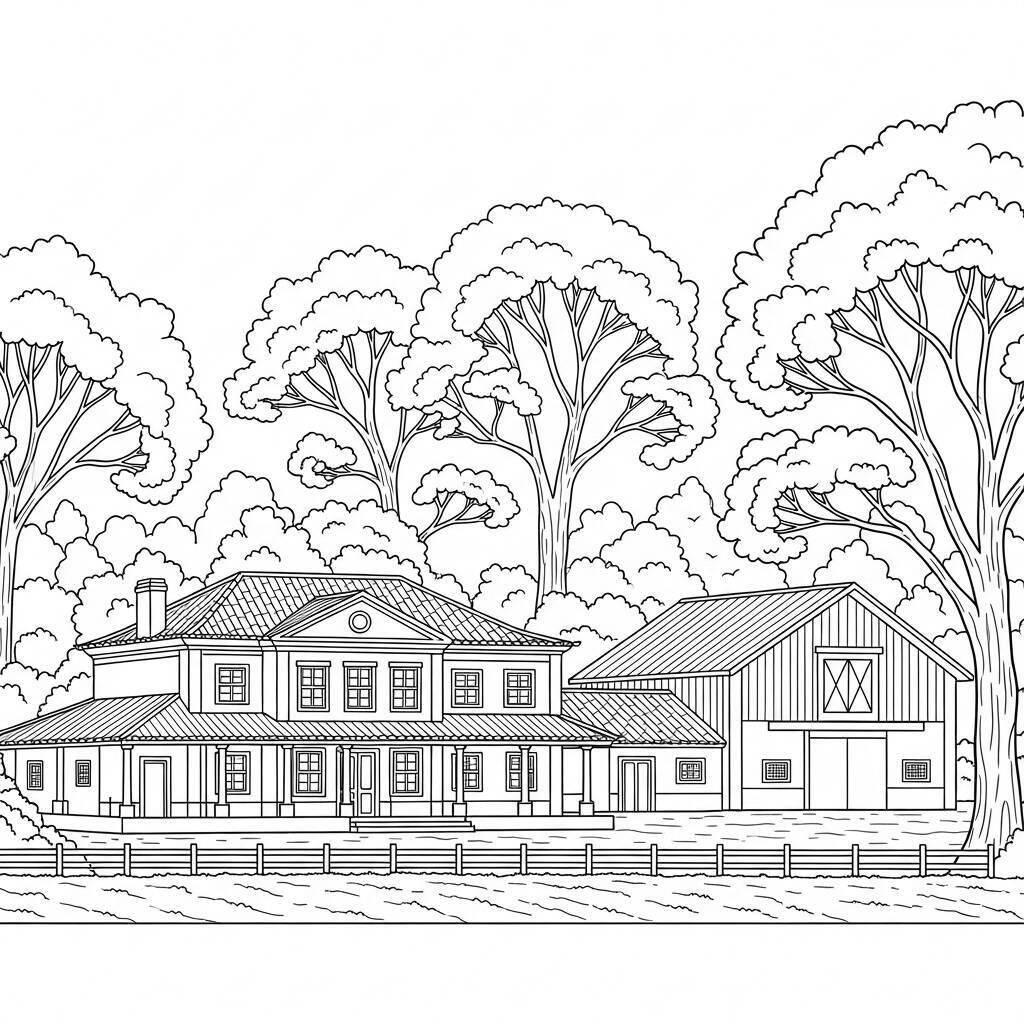 Desenho de Casa de Fazenda para Colorir