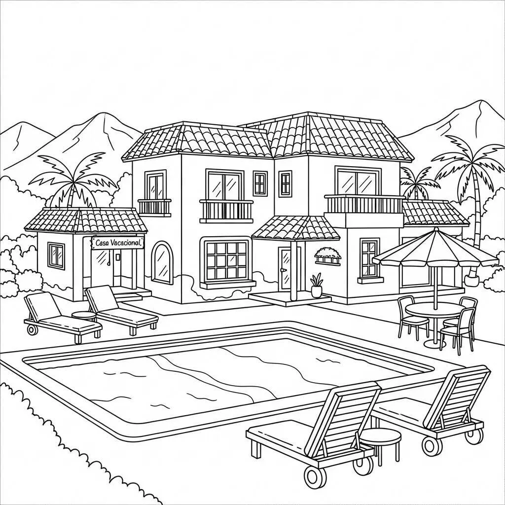Desenho de Casa de Férias para Colorir