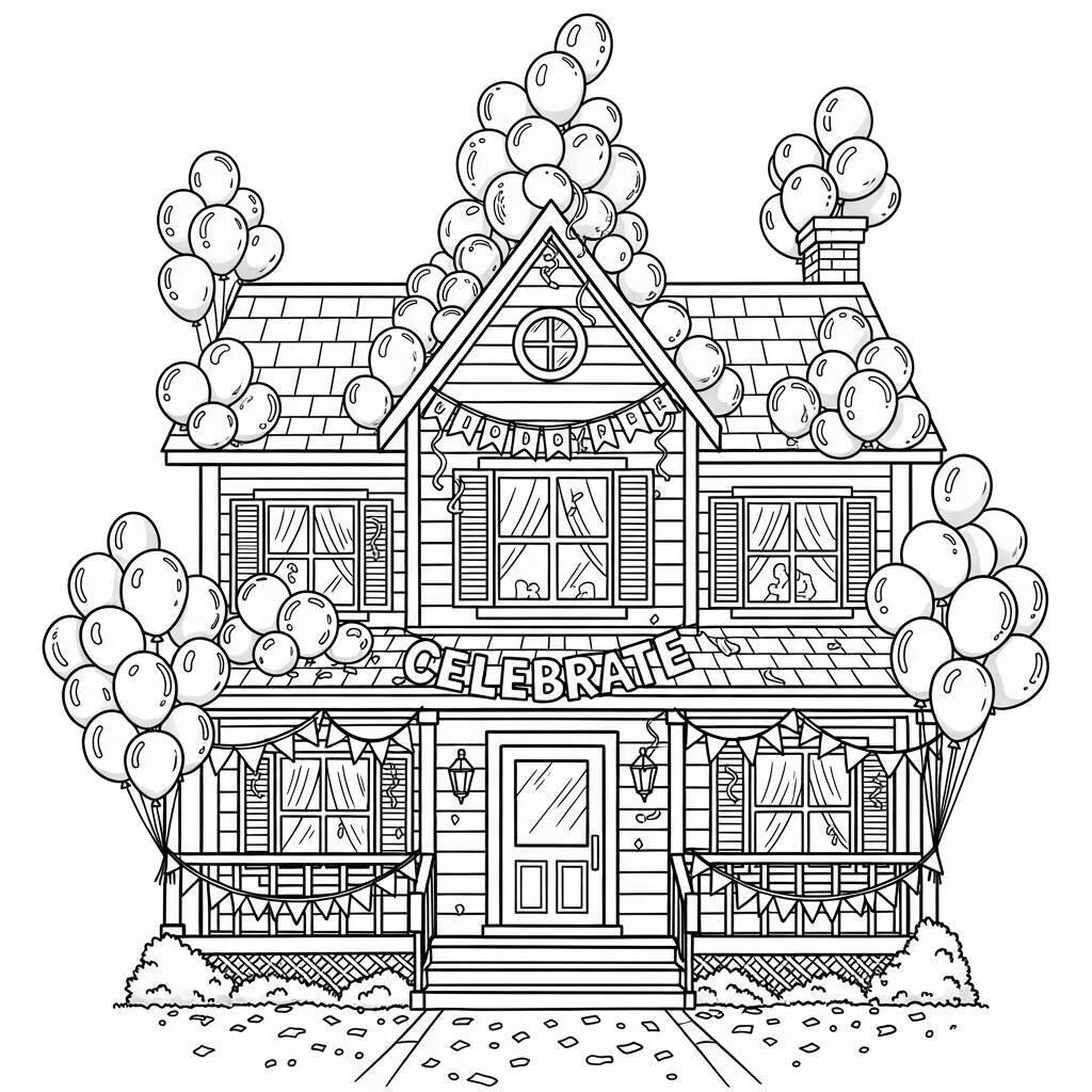 Pagina da colorare della casa delle feste
