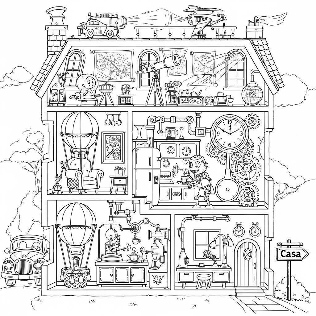 Desenho de Casa de Invenções para Colorir