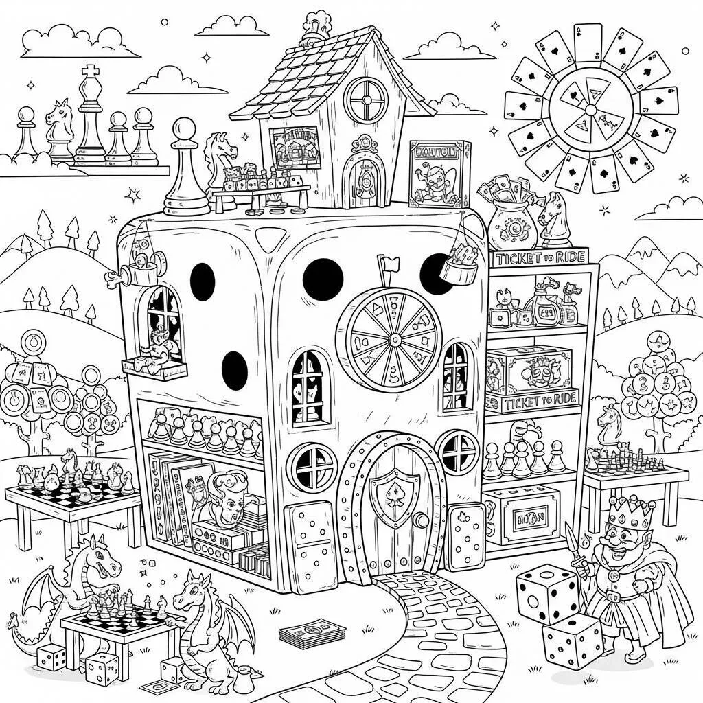 Desenho de Casa de Jogo de Tabuleiro para Colorir