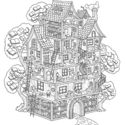 Desenho de Casa de Livro para Colorir