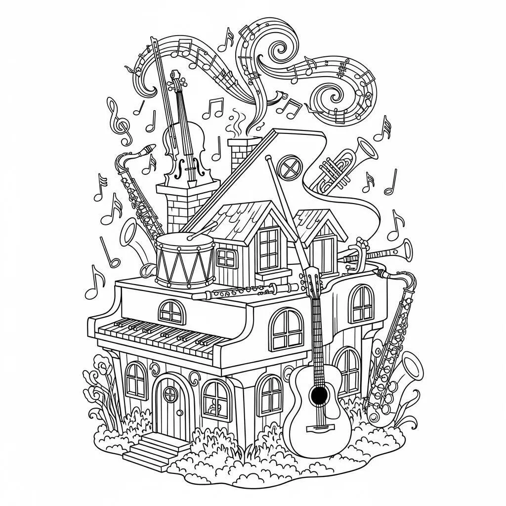 Desenho-de-Casa-de-Musica-para-Colorir Desenho de Casa de Música para Colorir