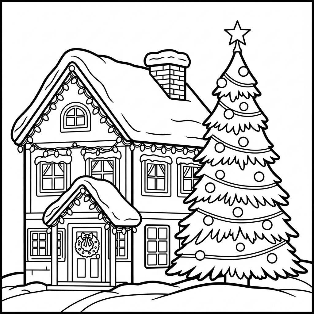 Desenho de Casa de Natal para Colorir