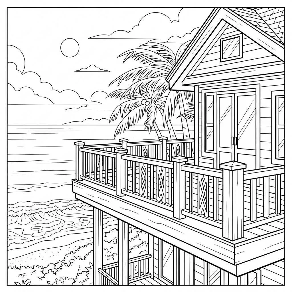 Desenho de Casa de Praia para Colorir