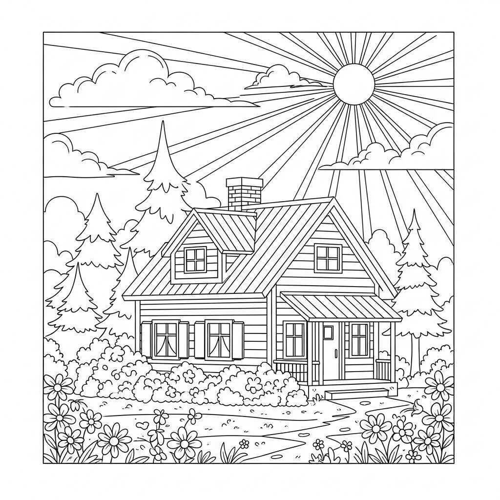 Desenho de Casa de Verão para Colorir