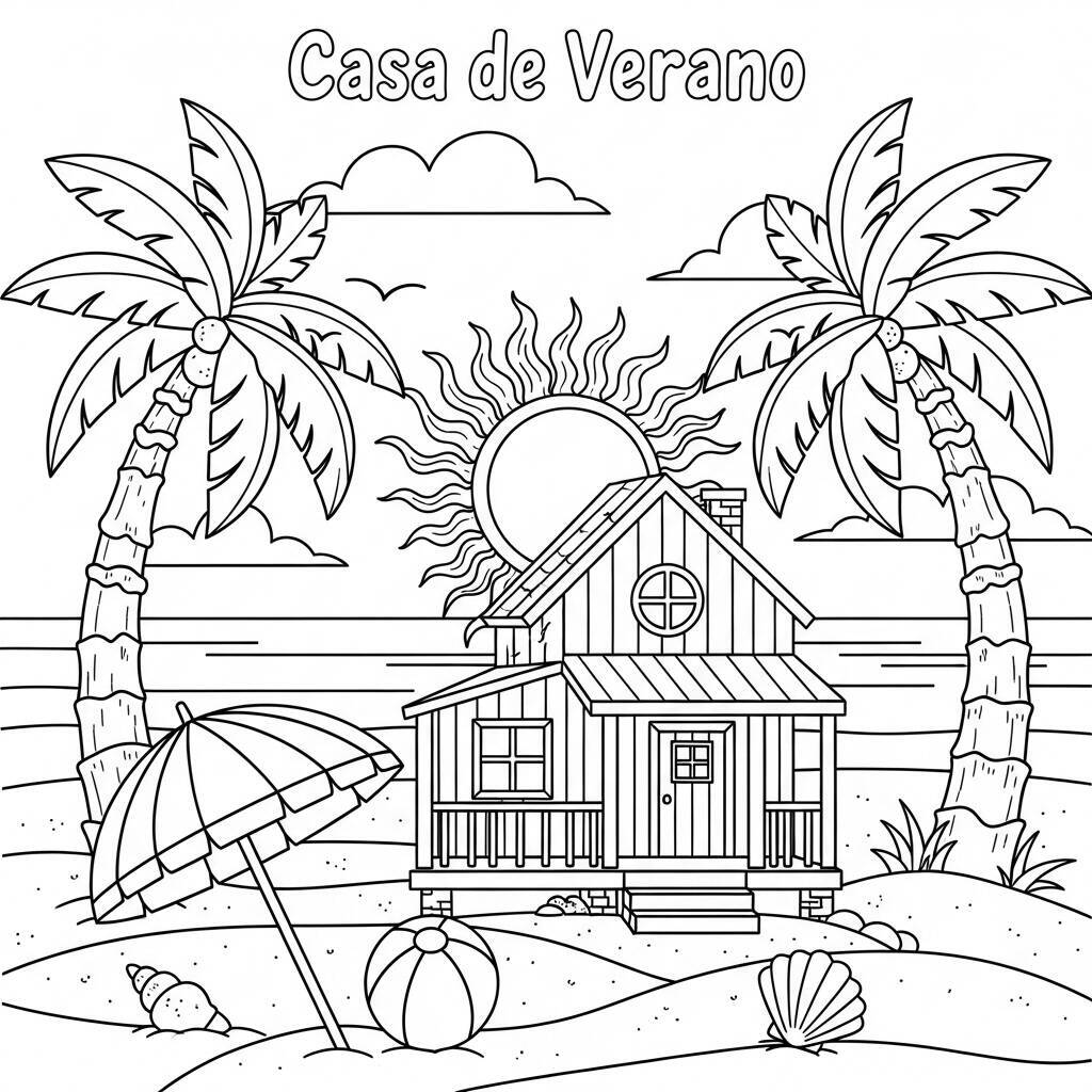 Desenho de Casa de Verão para Colorir