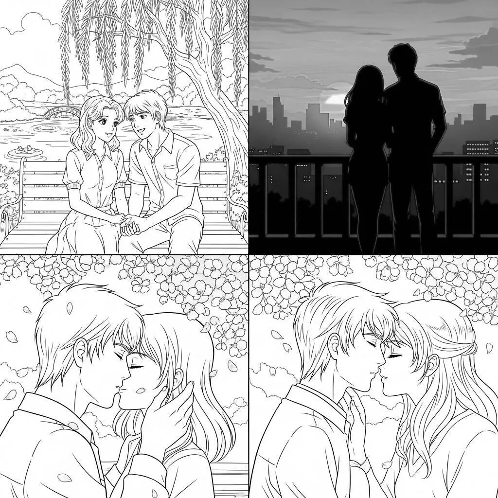 Desenho de Casais Anime para Colorir