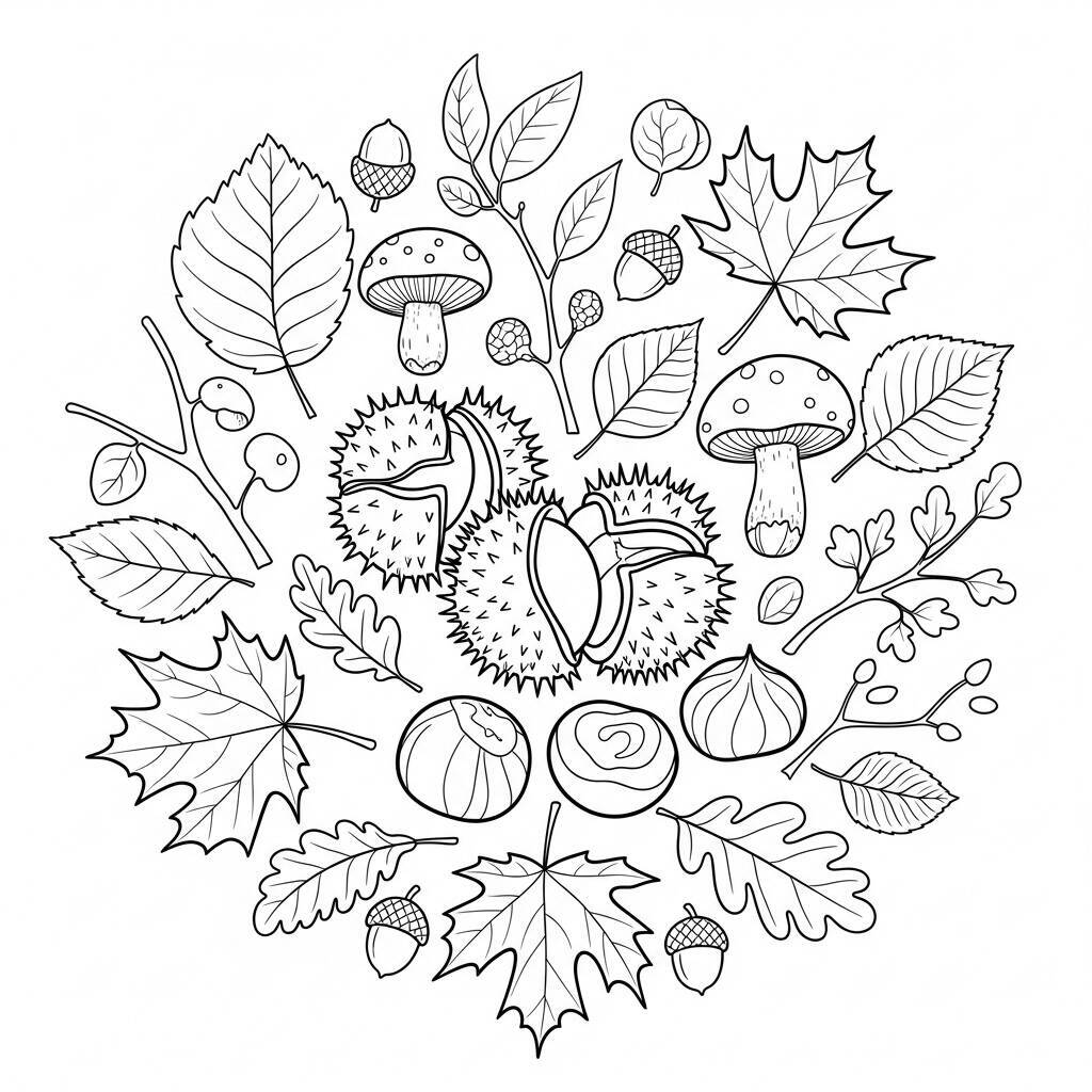 Coloriage de châtaignes et d'automne