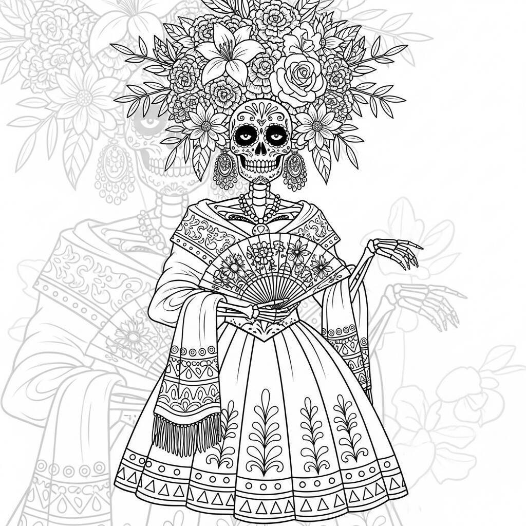 Desenho de Catrina para Colorir