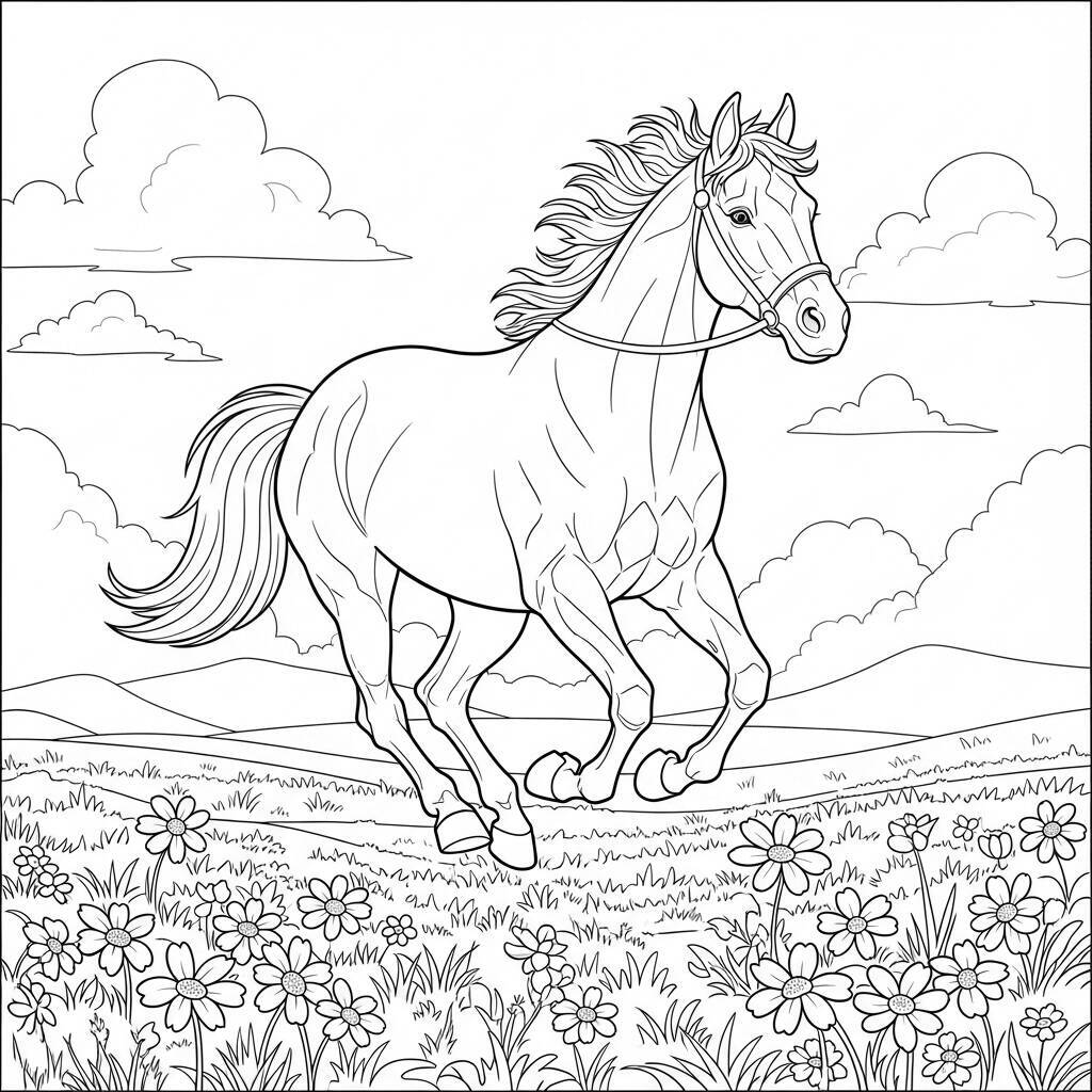 Desenho de Cavalo Galopando para Colorir