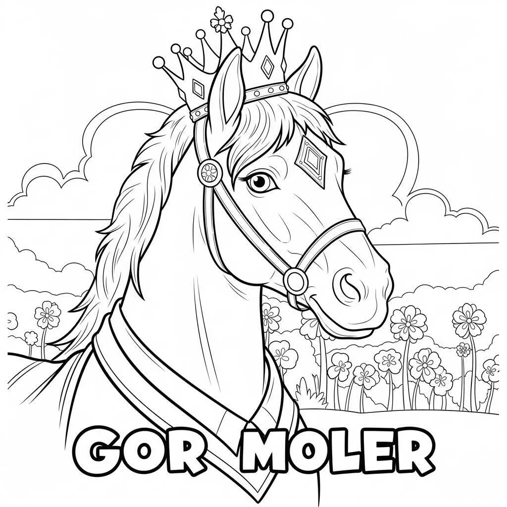 Desenho de Cavalo com Fantasia para Colorir