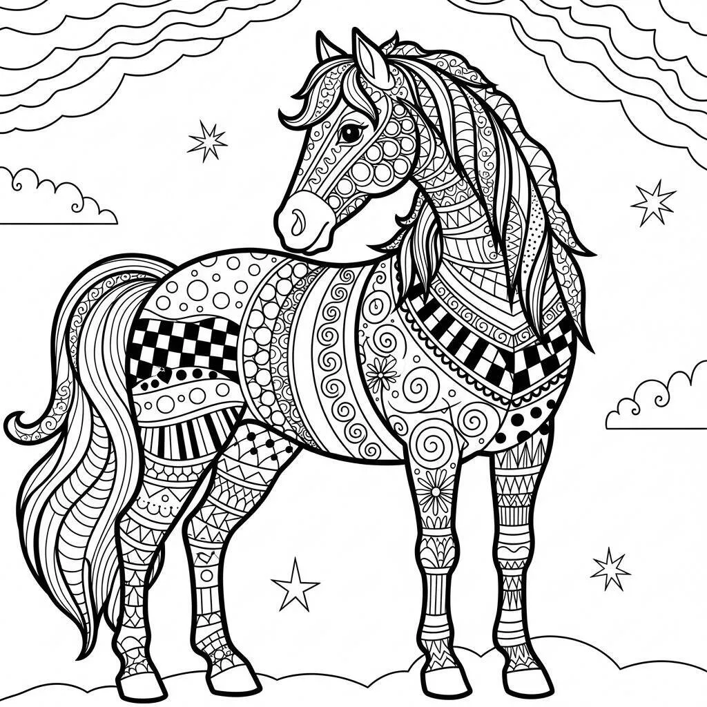 Desenho de Cavalo com Listras para Colorir