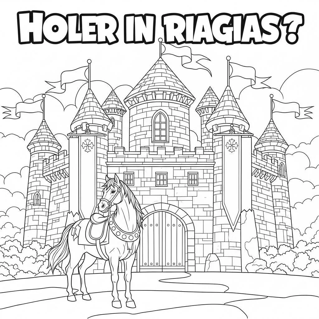 Desenho de Cavalo e Castelo para Colorir